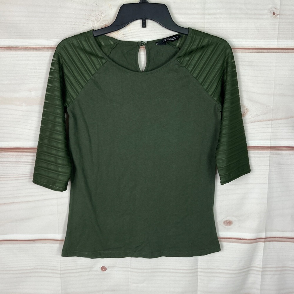 Dorothy Perkins Sheer Sleeve T-Shirt Womens Top Green Solid Pullover Cotton 4